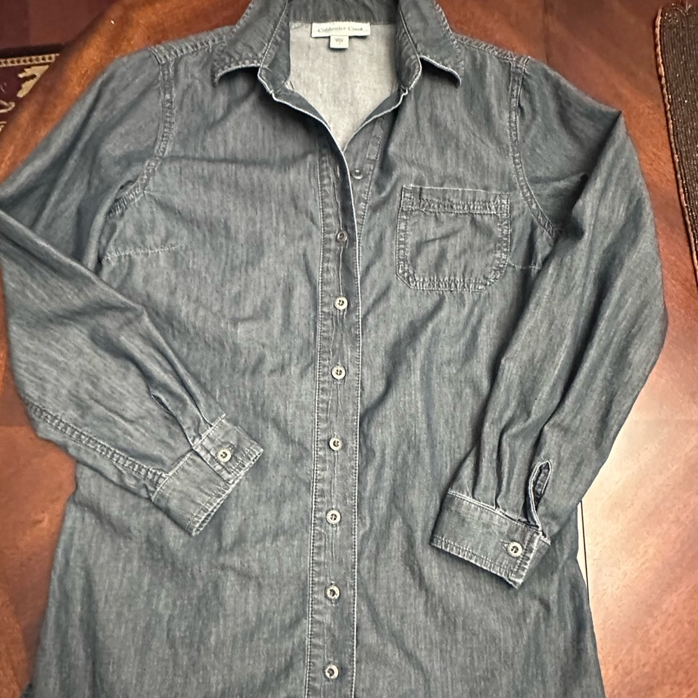 Coldwater Creek Blue Denim Tunic Top Shirt Size Petite XS